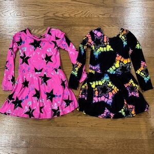 Pixielane set Pink & Black Tie Dye Star Pattern Dresses 3T LIKE NEW